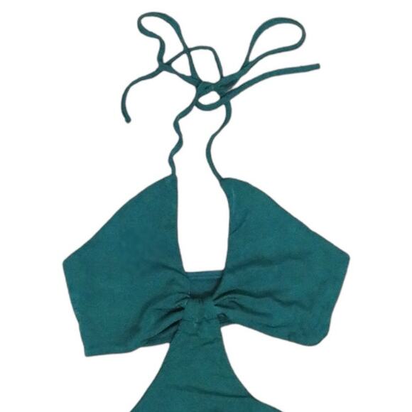 Tiger Mist Halter Mini Dress Open Back Party Stretch Cut Out Sz Medium Green - Picture 3 of 8